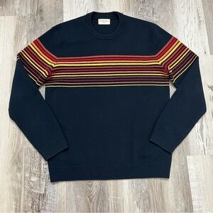 Marine Layer Archive Sweater Mens Small Pullover Navy Colorful Stripes